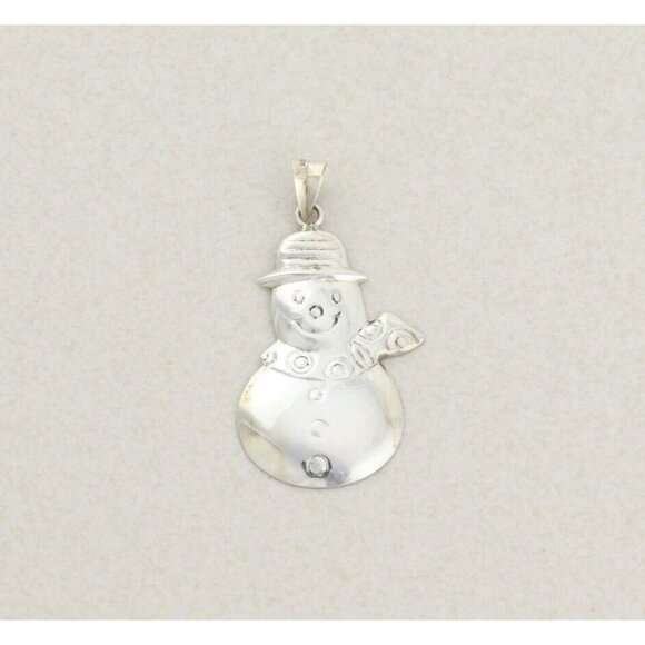 Sterling Silver Snowman Christmas Ornament or Pendant 1 3/4" x 1" - Picture 4 of 6